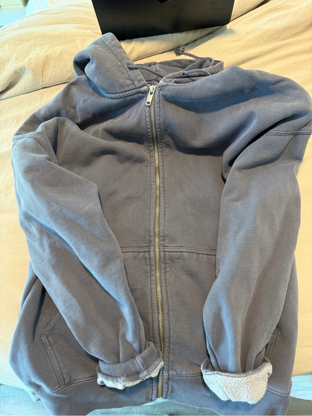 Brandy Melville Charcoal Gray Zip-Up Hooded Sweatshirt